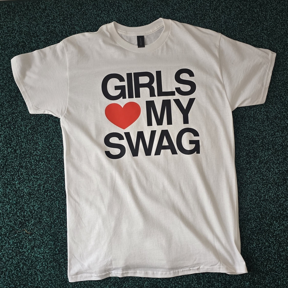 Gildan White Tee with Red Heart and Black Text